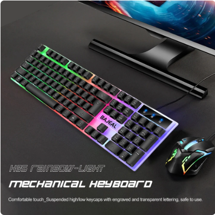 Backlit Keyboard 98 Keys Mechanical Keyboard Wired USB Keyboard Seven Color Lights 1.5m Cable for Computer Laptop for PC Gamer