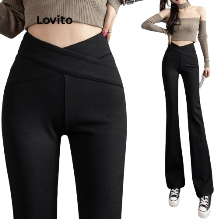 Lovito Women Basic Pants LNE21067 (Black)