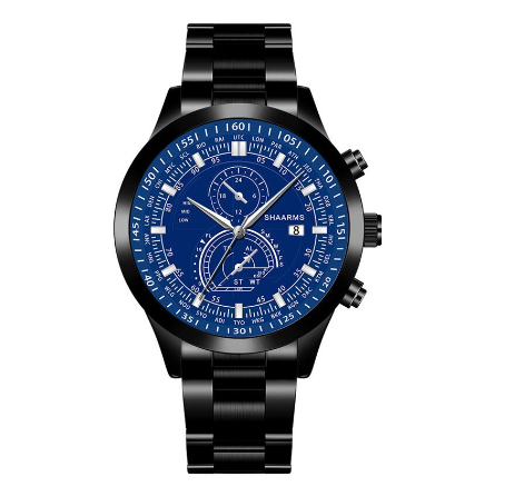 Men's Quartz Business Wacthes Stainless Steel Waterproof Sport Date Watch Men Relo Ng Kalalakihan Wristwatch BLACK BLUE