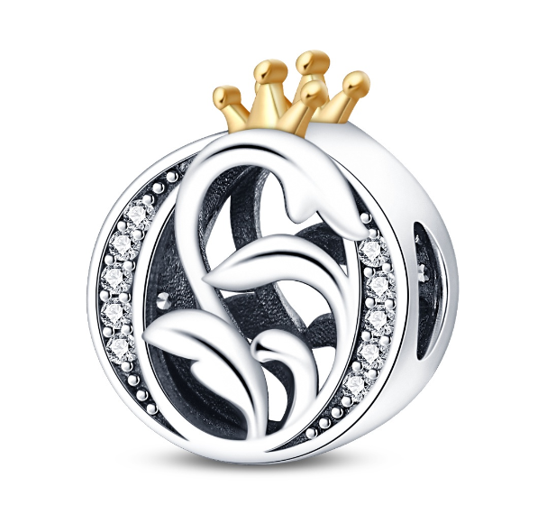 2023 New Pandora Charm 925 Sterling Silver 26 A-Z Letters With Beards Crown Letter Pendant Suitable O