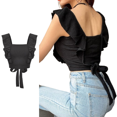 Lovito Women Casual Plain Lettuce Trim Bow Back Tank Top L74ED261