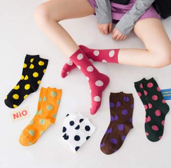 Sweet Round Dotted Cotton Girls Crew Socks Fashion Colorful Korean Students Soft Solid Sport Casual Hosiery Elastic Women Socks