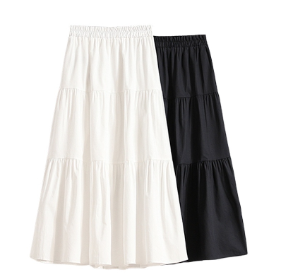 Women's Long Mid-length Korean For Women Casual High Waist Solid Color A Line Skirt White Black Fashion All-Match Plus Size