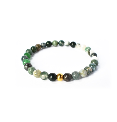 Green Agate Stone Bracelet with 18K Gold Plated Bead