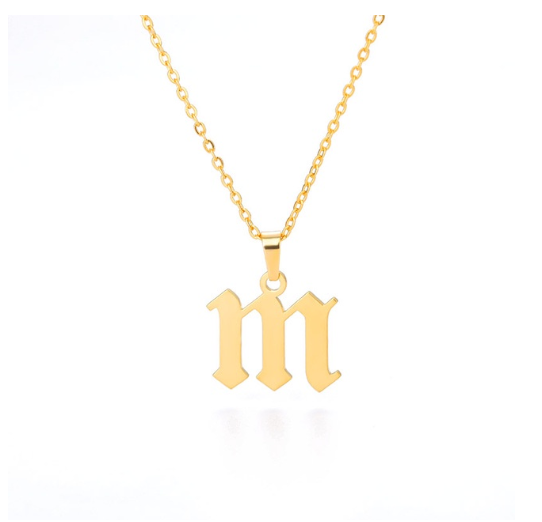 Maxzone Tiny Old English Letters Necklaces For Women Lowercase Initial A-Z Letter Pendant Necklace Men Vintage Font Boho Jewelry Gift M