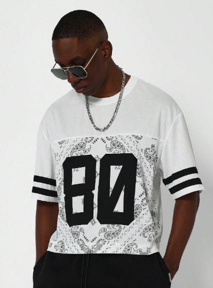 SUMWON Crop Fit Tee With Paisley And Number Graphic Print