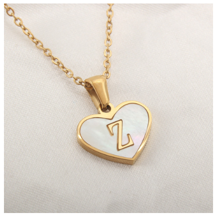 Stainless Steel 26 Letter Pendant Necklace Love Shell Card Necklace Necklace Fashion Gift for Men and Women Z