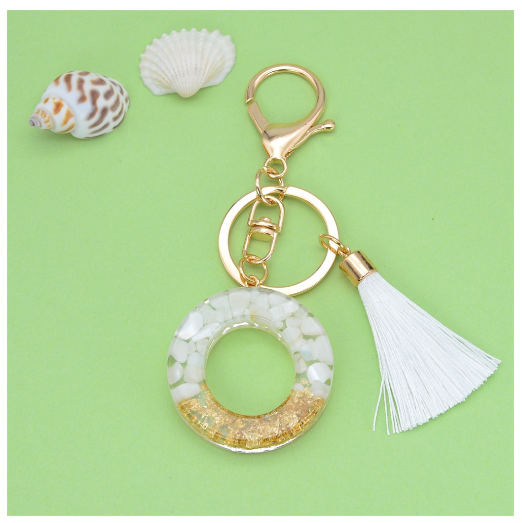 1Pc Gold Tassel Alphabet Keychain English Letter Keyring Glitter Gradient Resin Gold Leaf Crafts Car Mirror Handbag Charms O