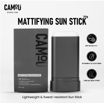 20g Camou Men's Mattifying Sunscreen Stick SPF 50 PA++++ Oil Control Sweat Resistant No White Cast