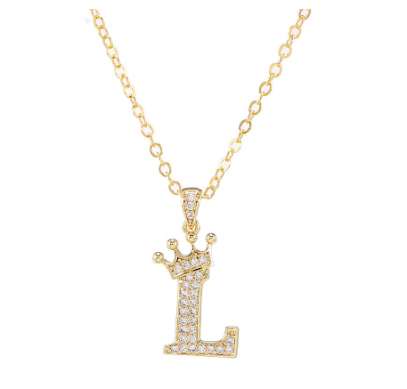 Luxury Crystal Zircon Alphabet Pendant Necklaces for Women Men Gold Crown Initial Letter Necklace
