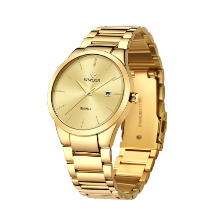 Wwoor Men Watches Waterproof Quartz Analog Business Watch Stainless Steel Casual Simple Watch ALL GOLD