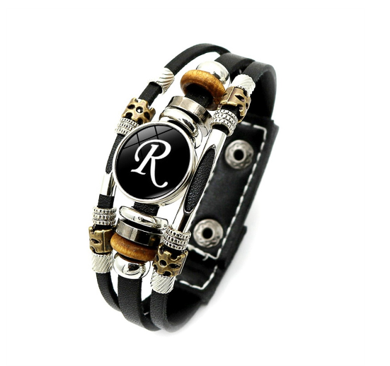 Fashion 26 Letter Leather Bracelets Multilayer A-Z Name Initials Bracelet For Men Women Wrist Accessories Jewelry Birthday Gifts R