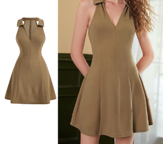 Lovito Women Structure Line Ruffle Hem Dress L59ED102 Light Khaki