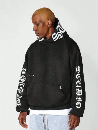 SUMWON Overhead Hoodie With Gothic Graphic Print