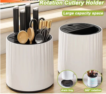 YOICE Rotation Cutlery Holder Spoon Fork Kitchen Organizer Drainage Function Tableware Storage Box