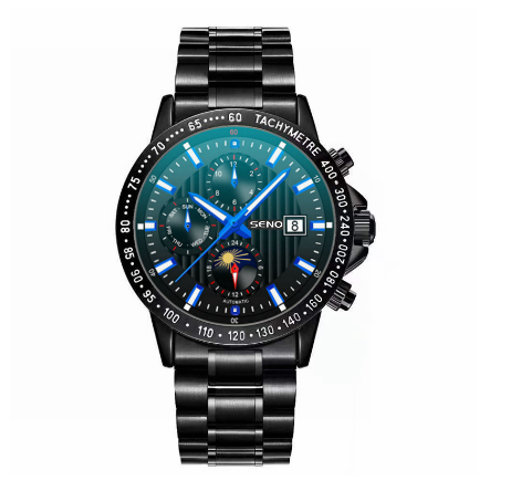 SENO Quartz Watch For Men Luminous Pointer Waterproof Wristwatch 42mm Big Dial Watches BLUE STEEL