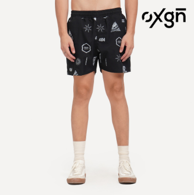 OXGN Printed Nylon Urban Shorts For Men (Black)