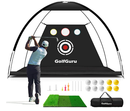 Golf Net, 10x7ft All in 1 Golf Practice Net with XL Tri-Turf Golf Mat, Impact Target, 10 Golf Balls, 7 Golf Tees, 2 Rubber Golf Tees, Carry Bag, Golf Net for Backyard Driving Chipping Indoor