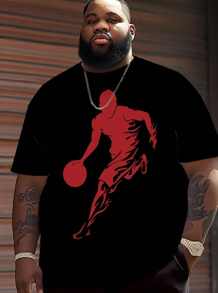 Men's Dribble Shadow Trend Printed T-Shirt, Casual Short-Sleeved Round Neck T-Shirt, Men's Outdoor