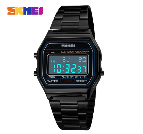 Skmei Dual Display Digital Watch Stainless Steel Strap For Women Water Resistant Casual 1123 BLACK