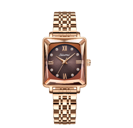 SENO Luxury Watch For Women Casual Alloy Waterproof Wristwatches Stainless Steel Diamond Fashion Ladies Square Watch GOLD COFFEE