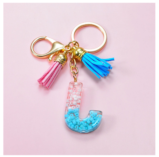 A-Z 26 Letter Silicone Beads Filling Keychain Candy Color Name Initial Resin Keyring DIY Accessories Women Bag Ornaments J