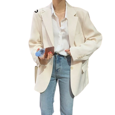 Lovito Women Button Pocket Blazer LNA36107 (Off White)