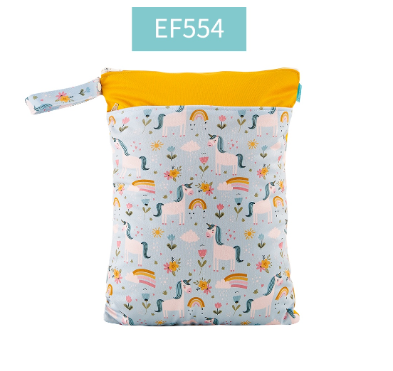Happy Flute 1PC Reusable Waterproof Fashion Prints Wet And Dry Diaper Bag Double Pocket Cloth Handle Wetbags 30x40CM S5