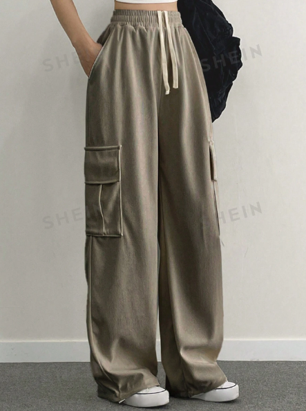 DAZY Women's Drawstring Waist Slant Pocket Pants