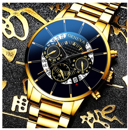 GENEVA Fashion Watch Men Stainless Steel Waterproof Quartz Casual Wacthes GOLD BLACK