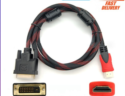 HDMI to DVI DVI-D (24+1 Pin) Monitor Display Replacement Cable 1.5M (Black/Red)