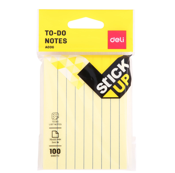 Deli A00652 Yellow Lined Sticky Note 3x4in (1PC) [7526A00652]