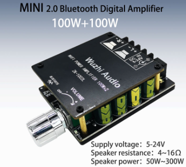 100WX2 Mini Bluetooth 5.0 Wireless Audio Power Digital Amplifier Board Stereo Amp DC 12V 24V