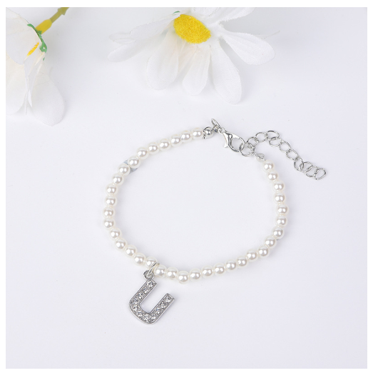 26 Letters Alphabet Initials Pearl Beaded Bracelet Bangle Women Jewelry Gift New