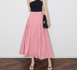 Lovito Women Pleated Skirts L67AD142 Pink/Black