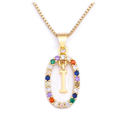 Colorful 26 Letters A - Z Initial Alphabet Pendant Long Chain Necklace Name Jewelry Women Accessories I