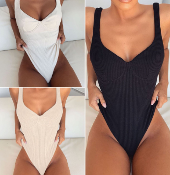 Women Swimsuit Solid Color One Piece Underwire Bikini Bathing Suit