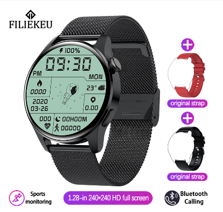 FILIEKEU original smart watch HD full touch screen bluetooth call waterproof sports fitness smart watch for men MESH BLACK