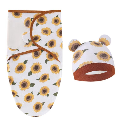 Newborn Baby Muslin Swaddle Blanket Hat Set Swaddle Bedding Wrap Blanket Baby Swaddling S5