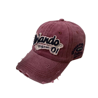 Lovito Women Casual Letter Washed American Retro Distressed Holes Y2K Hats LFA12557