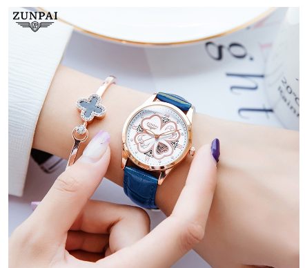 ZUNPAI Watch For Woman Original Waterproof Leather Strap Fashion Trend Elegant Girls Women Watches Quartz Analog Ladies Watch BLUE