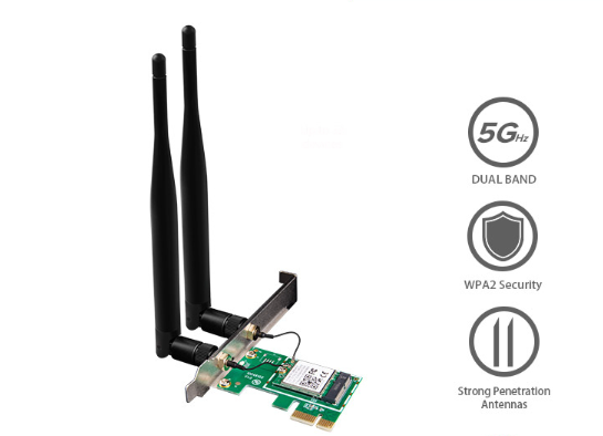 Tenda E12 AC1200 Dual Band Wireless PCIE Adapter | 2-High Gain Antennas | Gigabit Network Card
