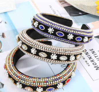 Baroque Crystal Diamond Pearl Sponge Padded Headband Retro Temperament Hairband Woman Hair Accessories