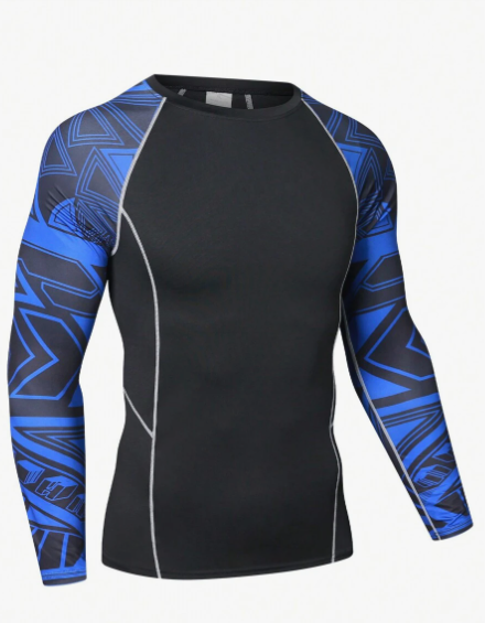 Men's Sportswear Long Sleeve Geometric Printed T-Shirt For Running, Basketball And Cycling; Men's Tight-Fit Quick Dry Elastic Sport Compression Long Sleeve Fitness Shirt, Men's Quick Dry Arm Flower Pr