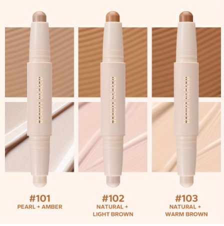BEAUTY GLAZED Double Head Highlighter and Contour Long-lasting Waterproof Natural Facial Nose Shadow Contour Face, Cover Acne Black Circle, Brighten Makeup Stick