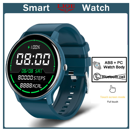 LIGE Men Full Touch Screen Sport Fitness Smart Watch IP67 Waterproof WristWatch BLUE