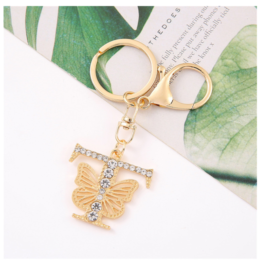 1Pcs Fashion Hollow Butterfly 26 Letter Keychains Luxury Rhinestone A-Z Initials Metal Keyrings Car Key Holder Bag Accessories T