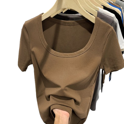 Lovito Women Round Neck Short Sleeves T-Shirt Lne06076 (Coffee)