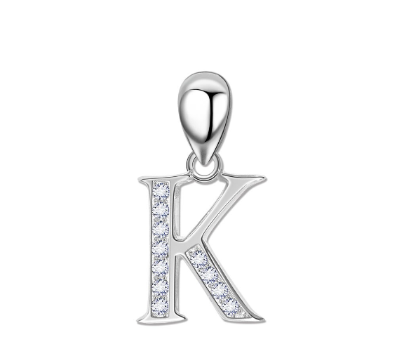 Tom Silver Pendant Initial Letter with Stone A to Z Fashion Accesories 92.5 Sterling Silver SP676 K