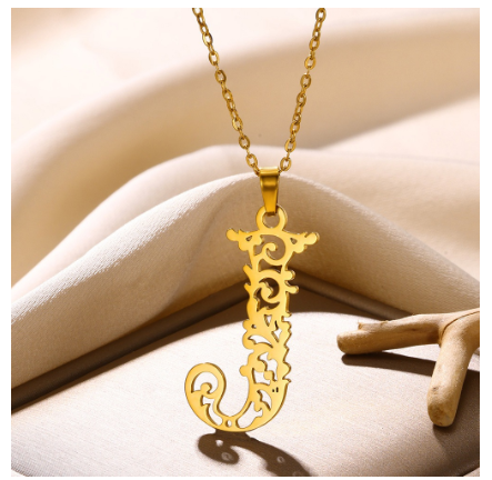 Initial Necklace for Women Men Girls Boys Gothic 18K Gold Plated 26 Letters Pendant Necklace Chain with Extension J